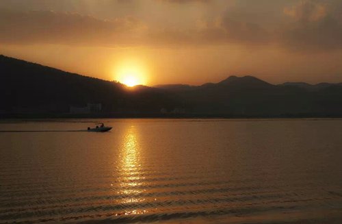 夕阳下你经过的涟漪